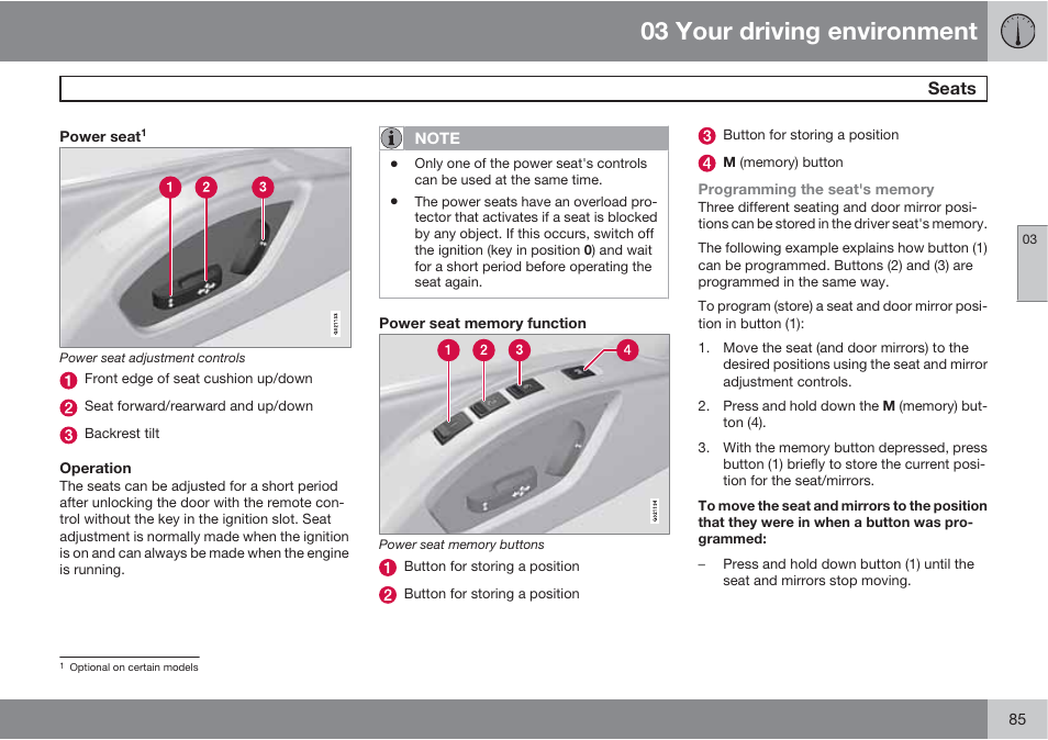 03 your driving environment, Seats | Volvo 2013 XC70 User Manual | Page 87 / 382