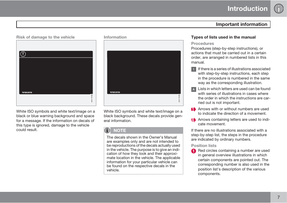 Introduction, Important information | Volvo 2013 XC70 User Manual | Page 9 / 382