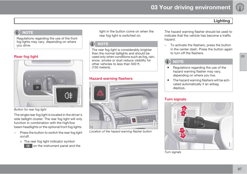 03 your driving environment | Volvo 2013 XC70 User Manual | Page 99 / 382