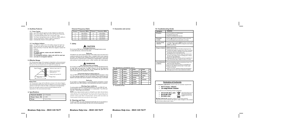 Caution, Warning | Binatone LATITUDE 150 User Manual | Page 2 / 2