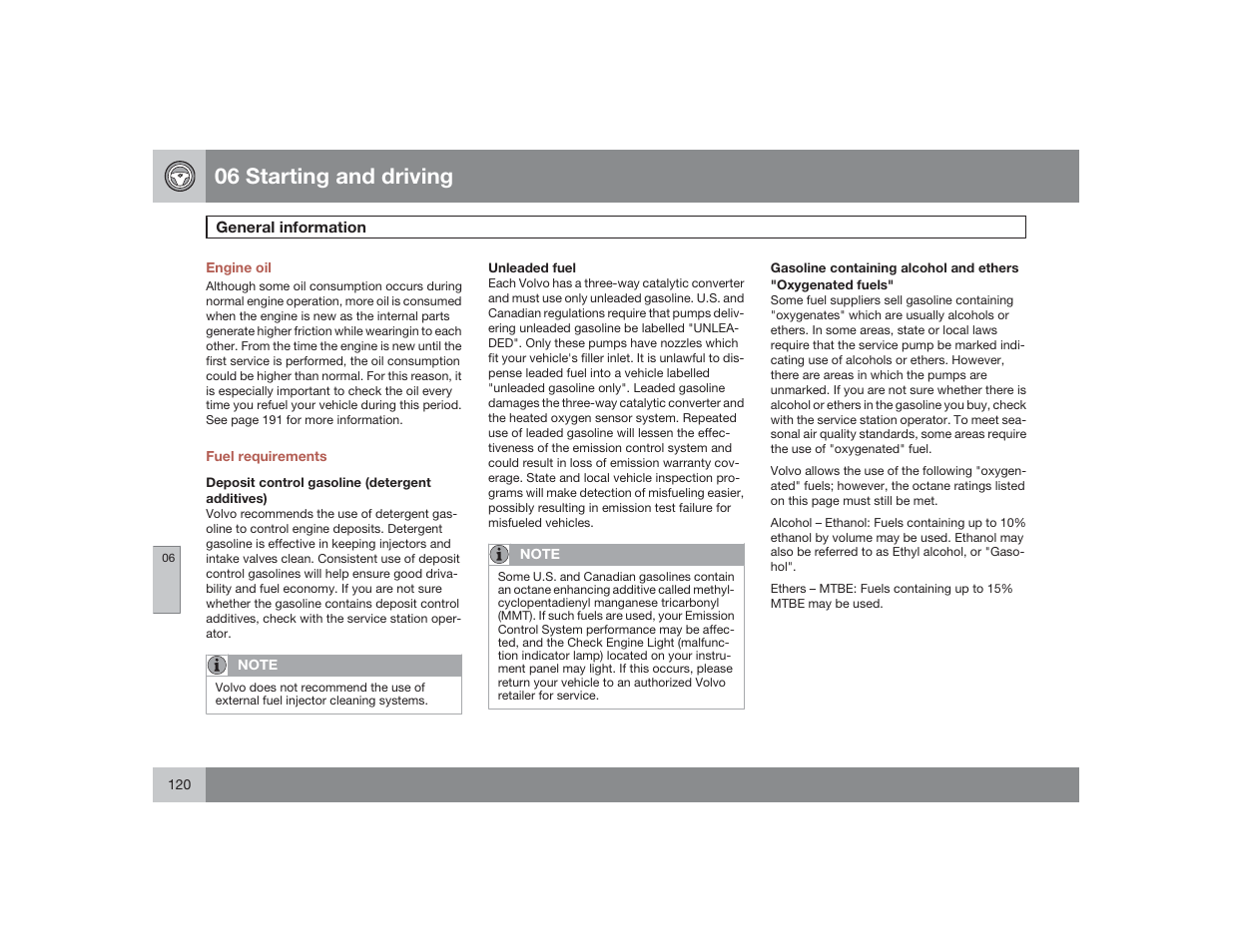 06 starting and driving | Volvo 2009 S60 User Manual | Page 120 / 254