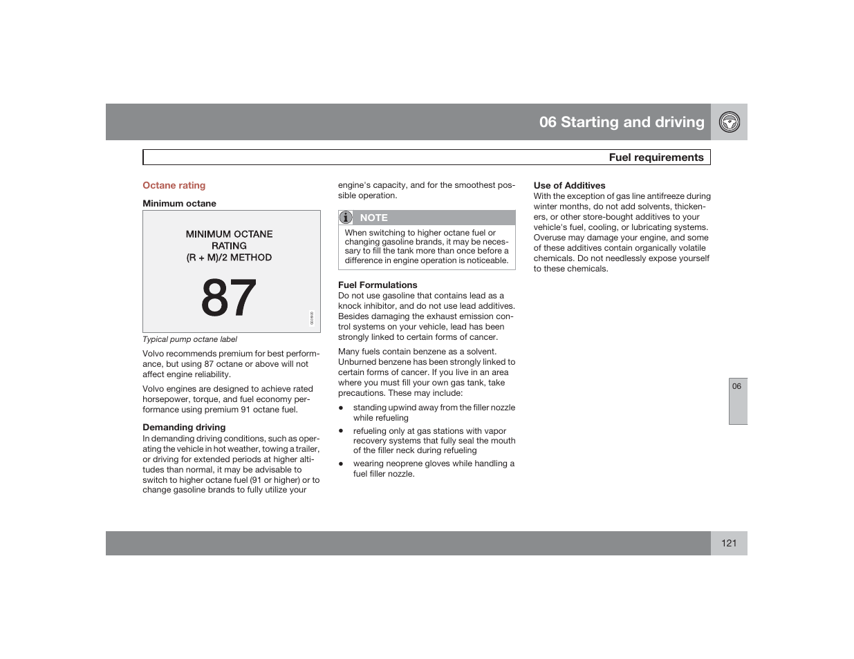 06 starting and driving | Volvo 2009 S60 User Manual | Page 121 / 254