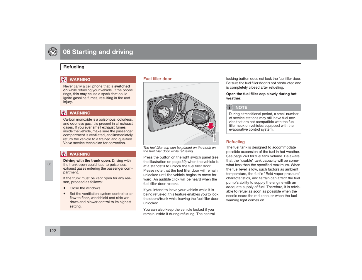 06 starting and driving | Volvo 2009 S60 User Manual | Page 122 / 254