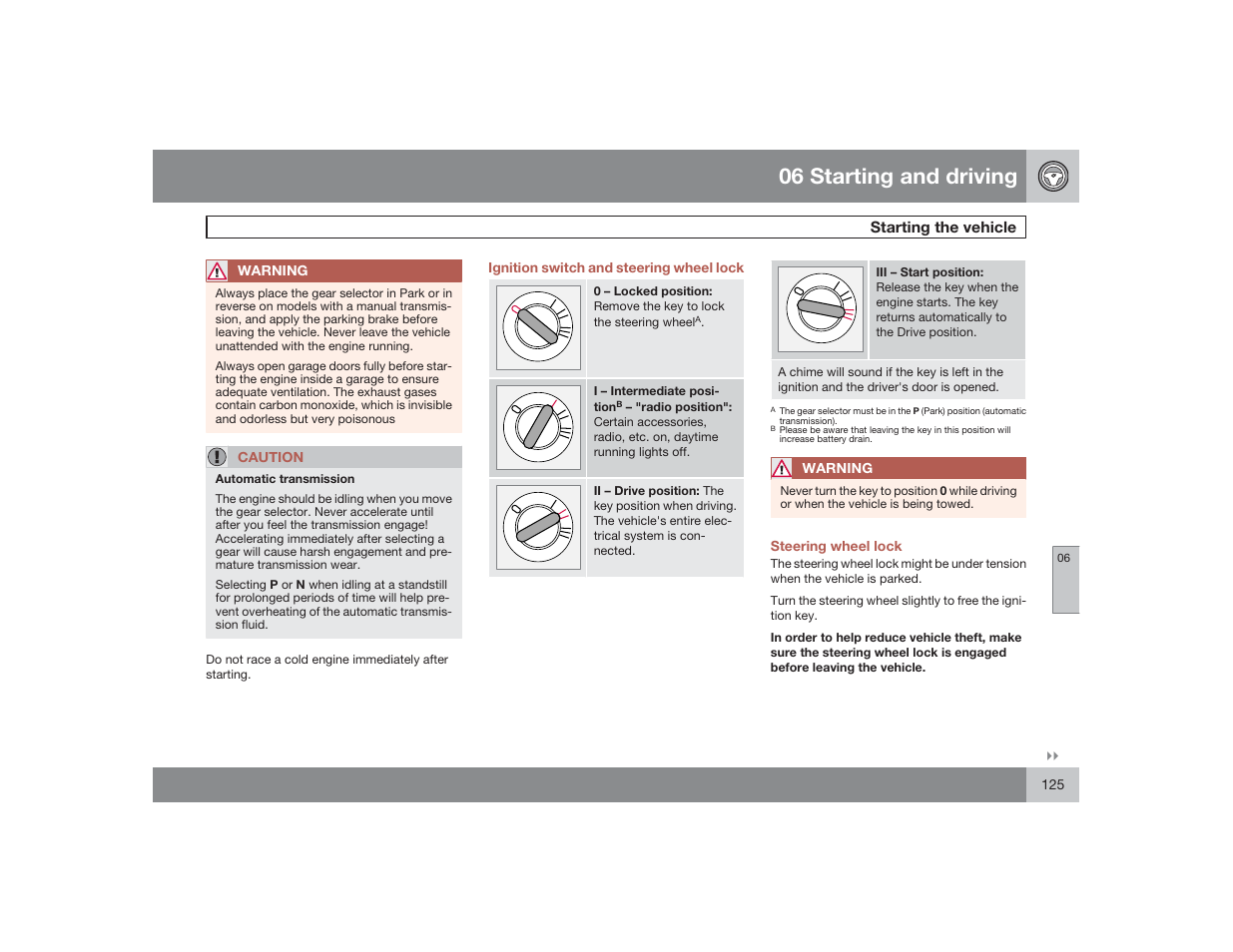 06 starting and driving | Volvo 2009 S60 User Manual | Page 125 / 254