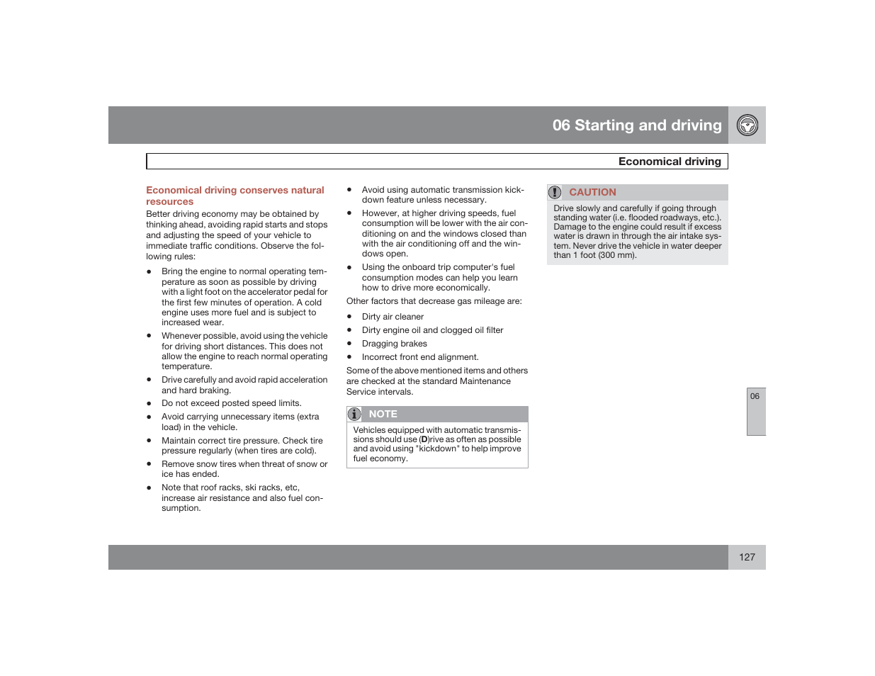 06 starting and driving | Volvo 2009 S60 User Manual | Page 127 / 254