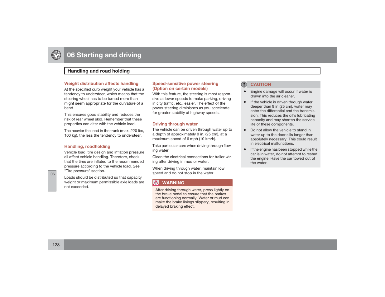 06 starting and driving | Volvo 2009 S60 User Manual | Page 128 / 254