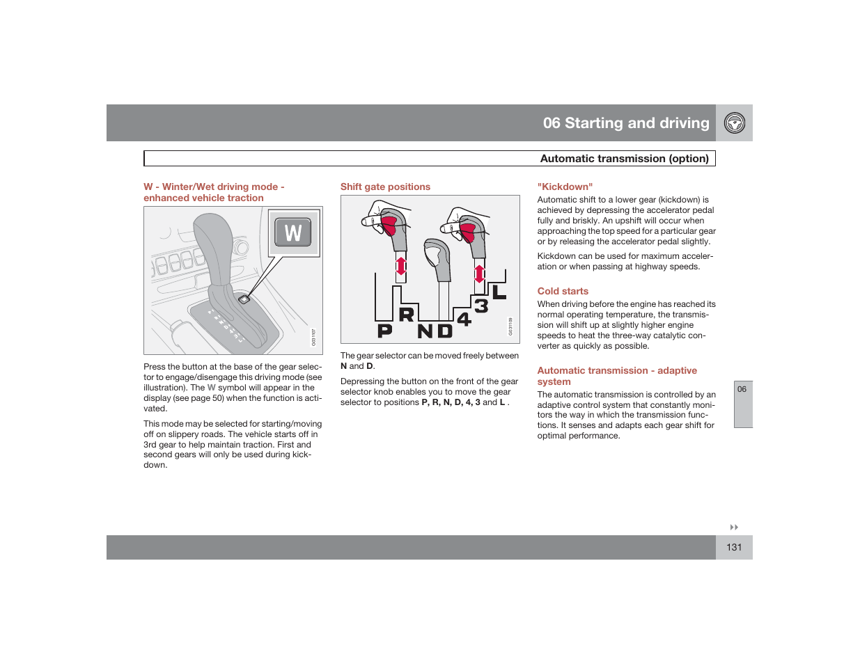 06 starting and driving | Volvo 2009 S60 User Manual | Page 131 / 254