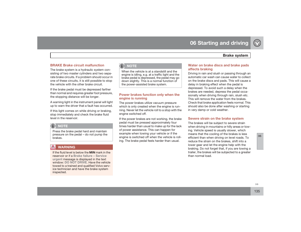 06 starting and driving | Volvo 2009 S60 User Manual | Page 135 / 254