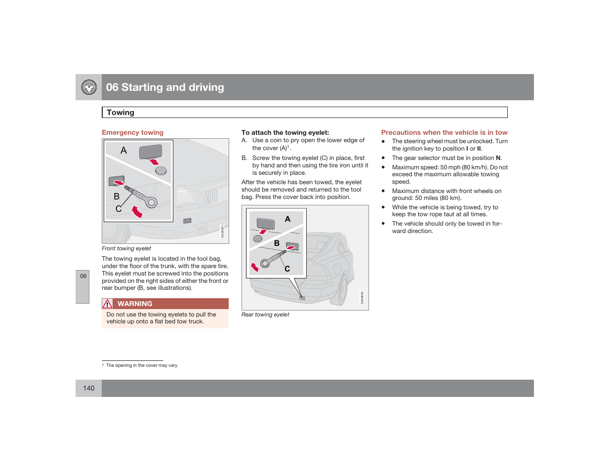 06 starting and driving | Volvo 2009 S60 User Manual | Page 140 / 254