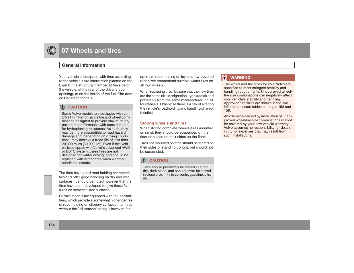 07 wheels and tires | Volvo 2009 S60 User Manual | Page 154 / 254