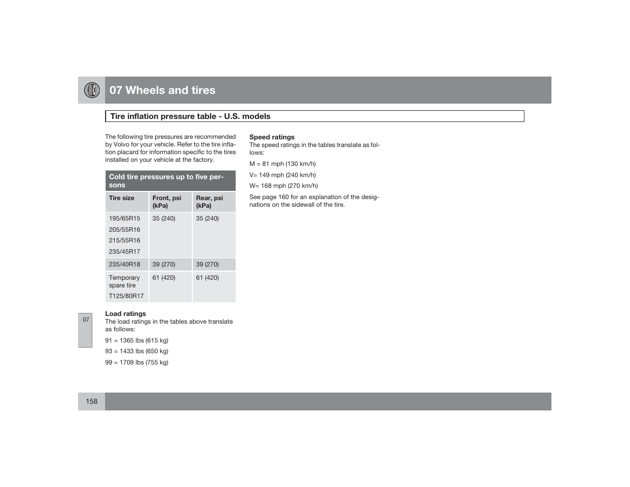 07 wheels and tires | Volvo 2009 S60 User Manual | Page 158 / 254