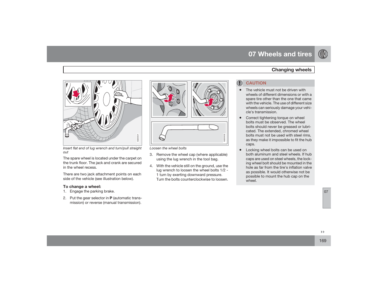 07 wheels and tires | Volvo 2009 S60 User Manual | Page 169 / 254