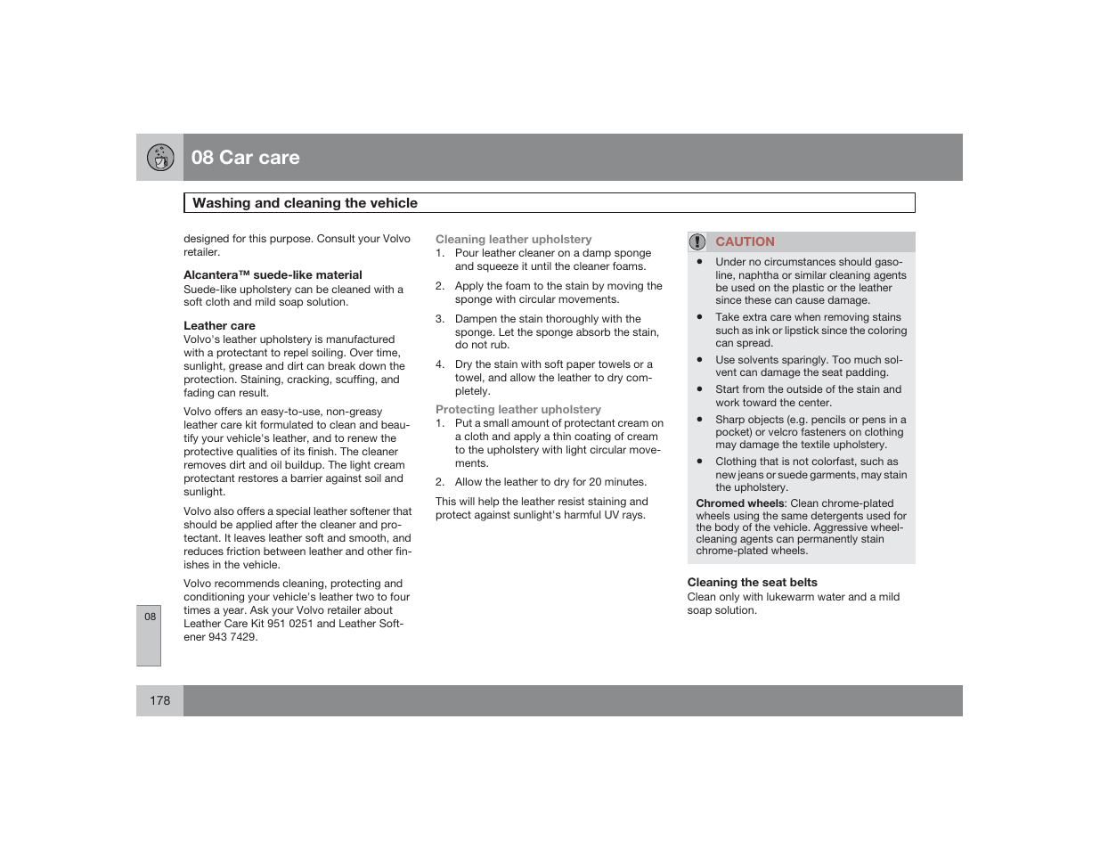 08 car care | Volvo 2009 S60 User Manual | Page 178 / 254