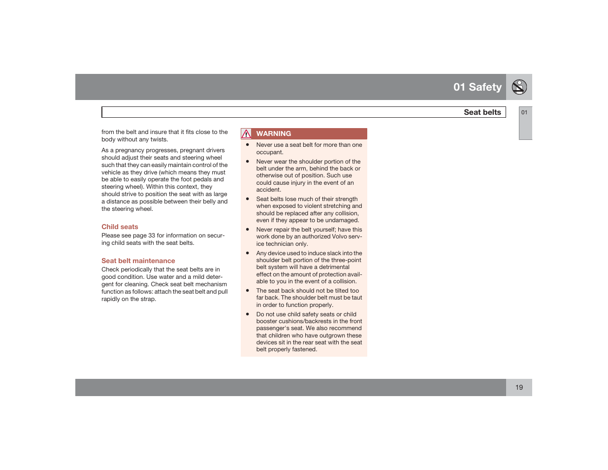 01 safety | Volvo 2009 S60 User Manual | Page 19 / 254