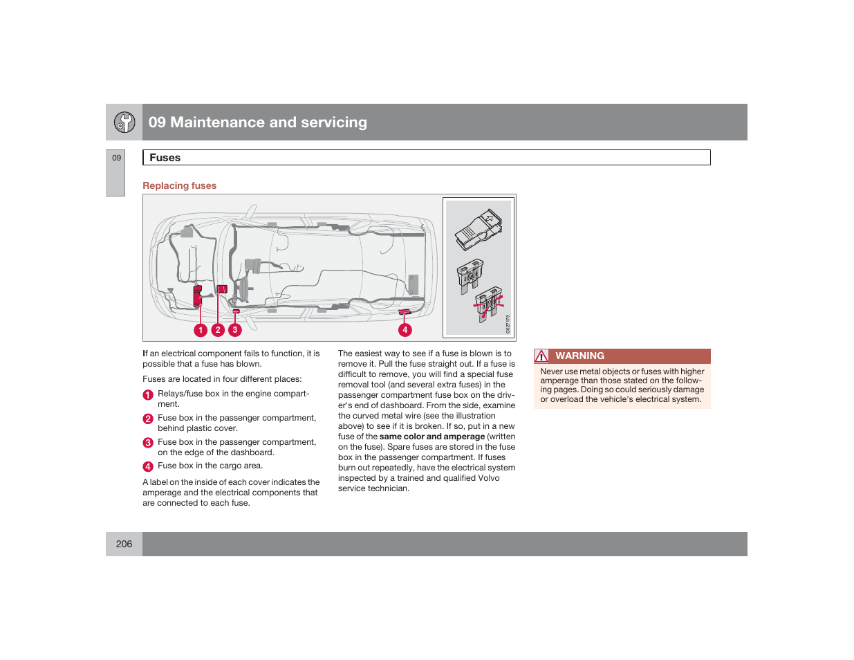 09 maintenance and servicing | Volvo 2009 S60 User Manual | Page 206 / 254