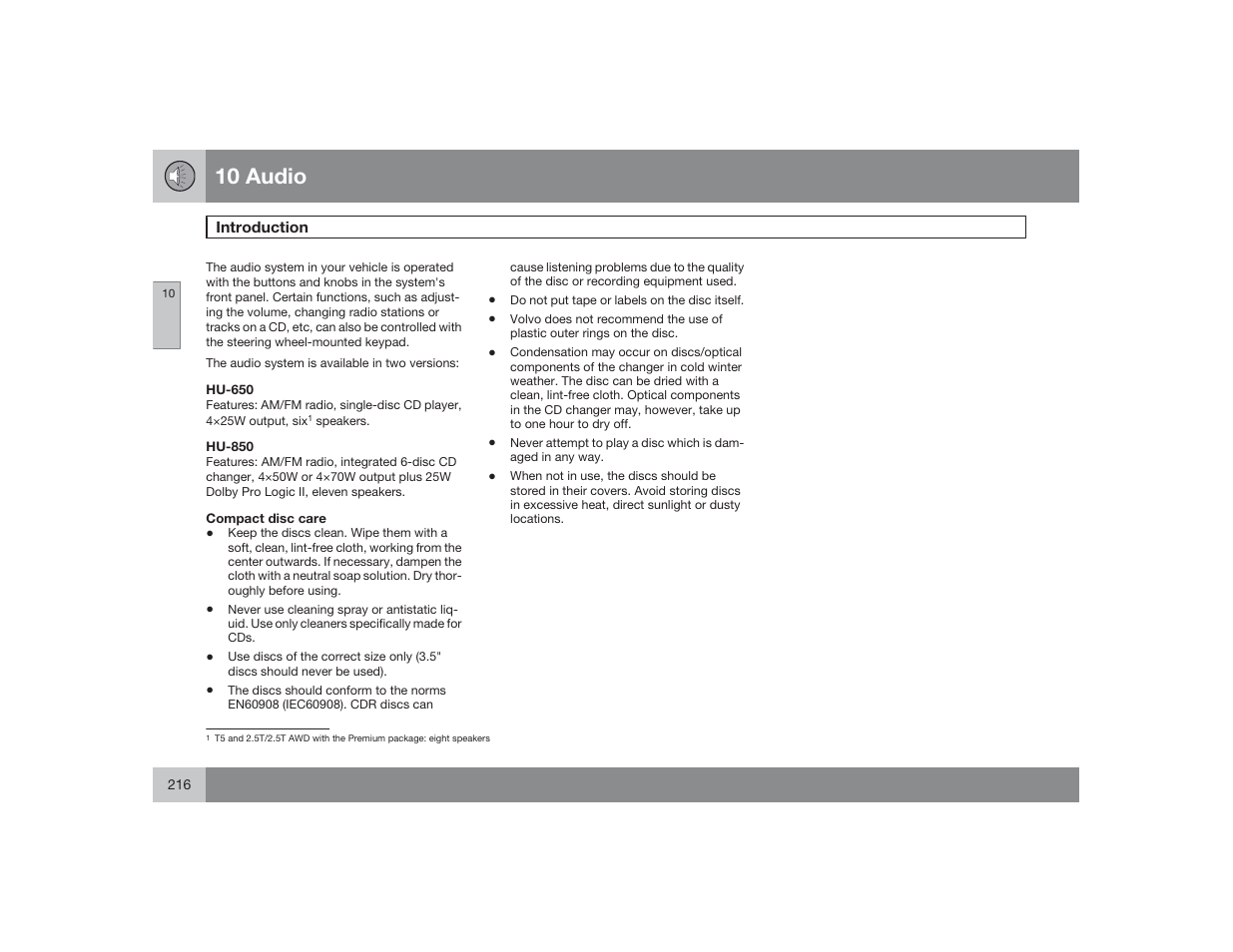 10 audio | Volvo 2009 S60 User Manual | Page 216 / 254