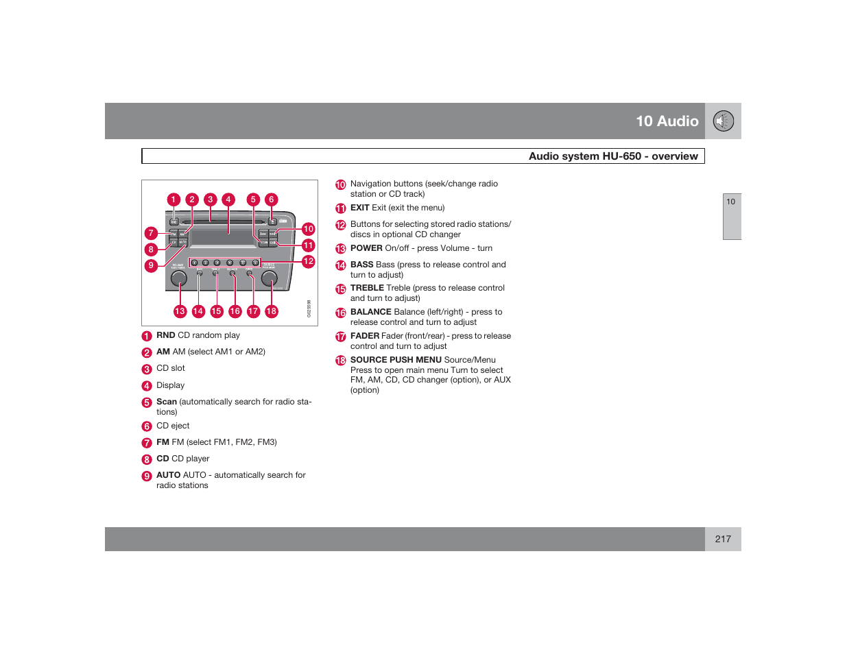 10 audio, Compact digital audio | Volvo 2009 S60 User Manual | Page 217 / 254