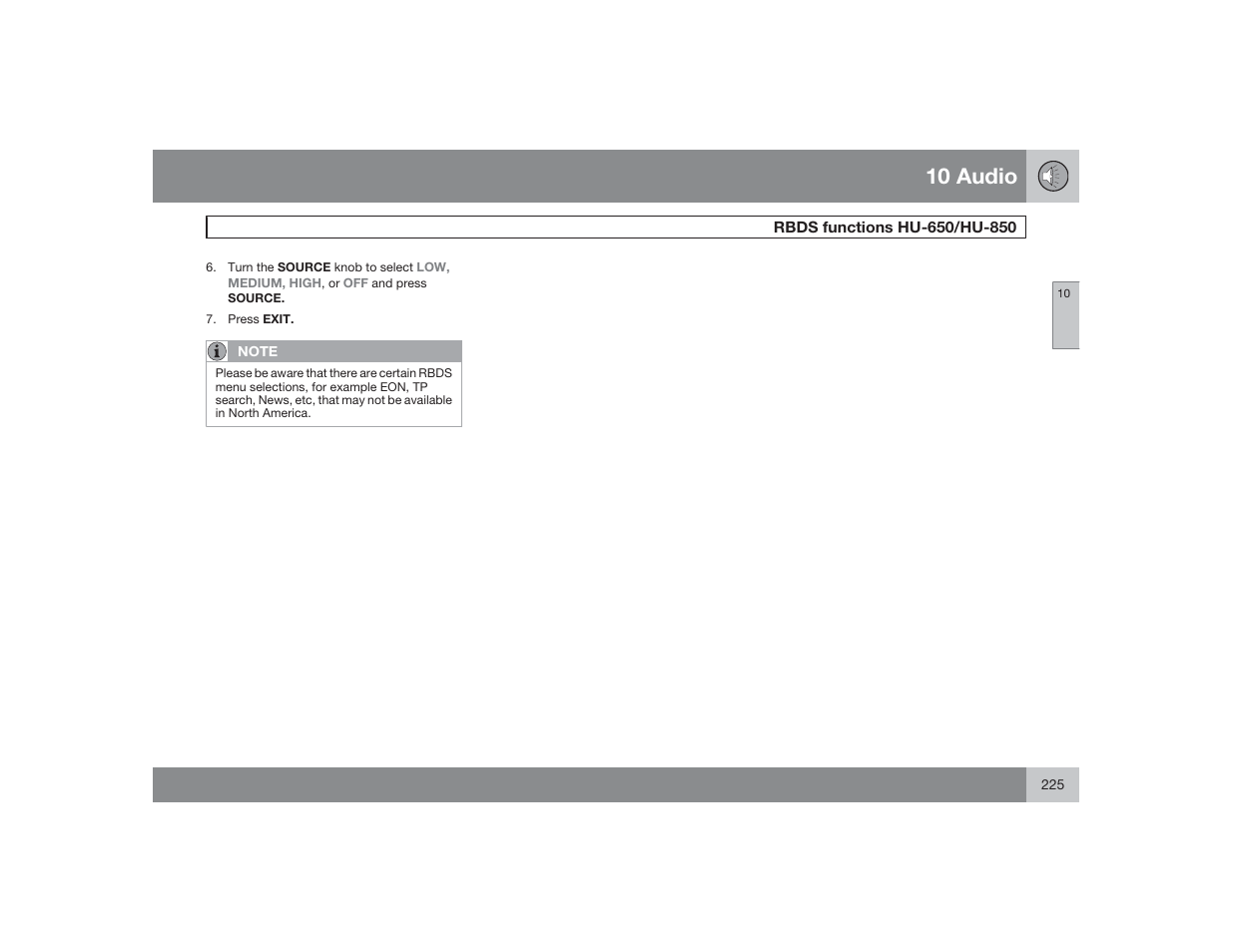 10 audio | Volvo 2009 S60 User Manual | Page 225 / 254