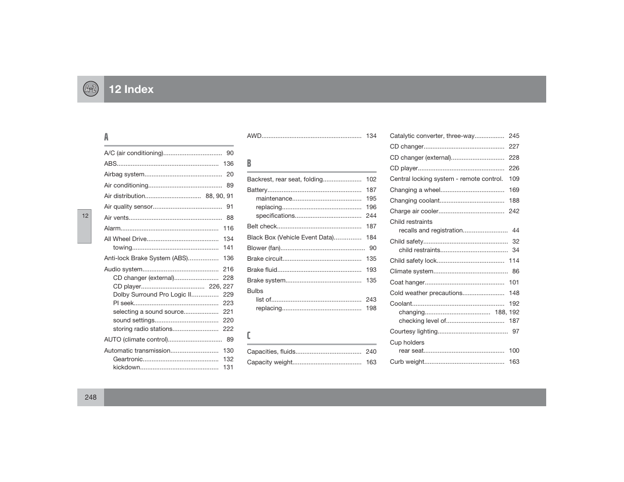12 index | Volvo 2009 S60 User Manual | Page 248 / 254