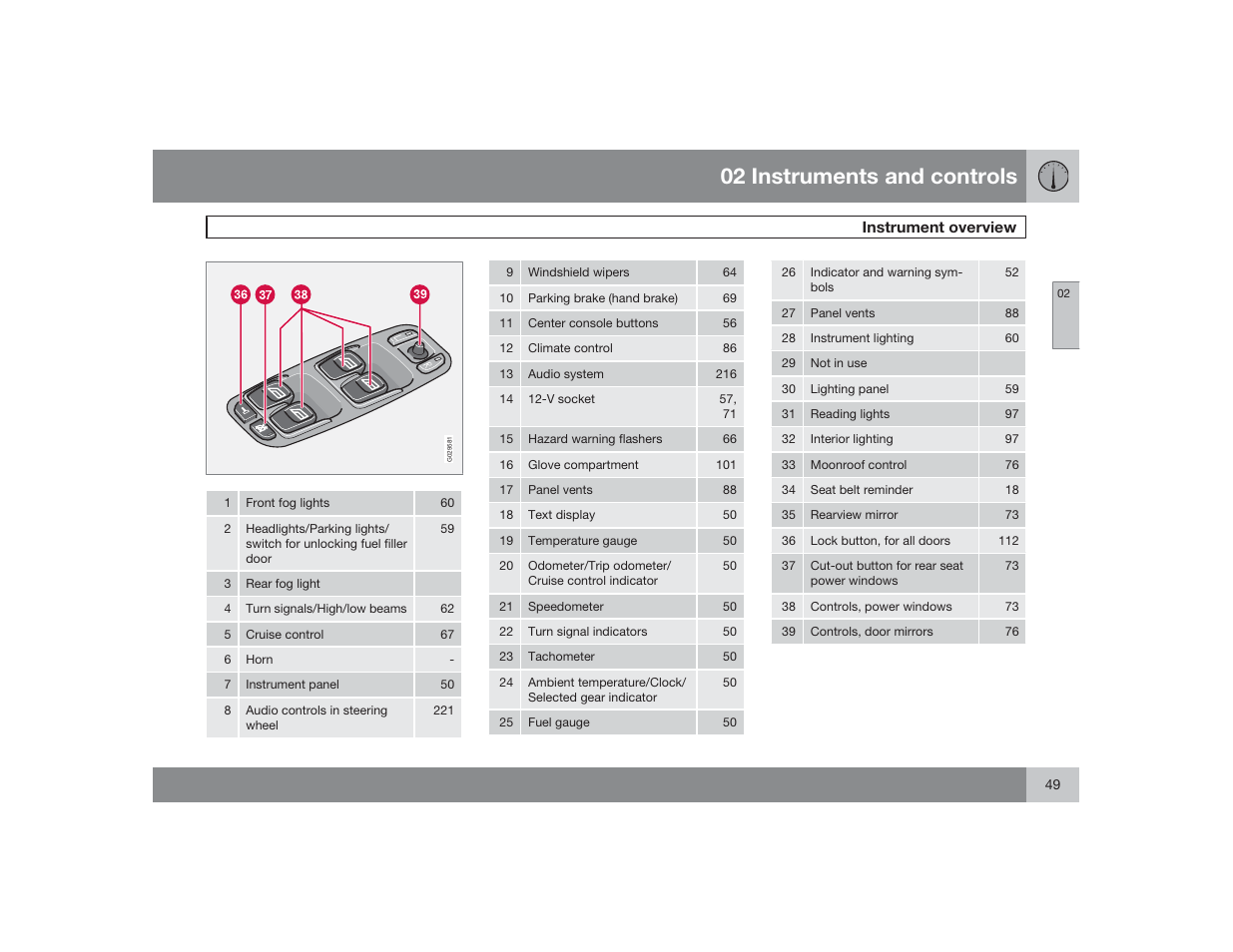 02 instruments and controls | Volvo 2009 S60 User Manual | Page 49 / 254