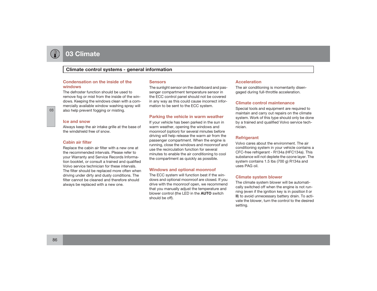 03 climate | Volvo 2009 S60 User Manual | Page 86 / 254