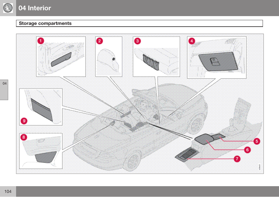 Storage compartments, 04 interior | Volvo 2009 C70 User Manual | Page 104 / 278