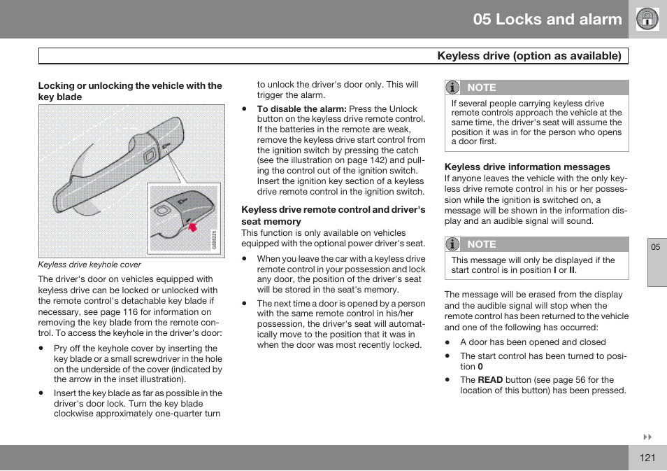 05 locks and alarm | Volvo 2009 C70 User Manual | Page 121 / 278