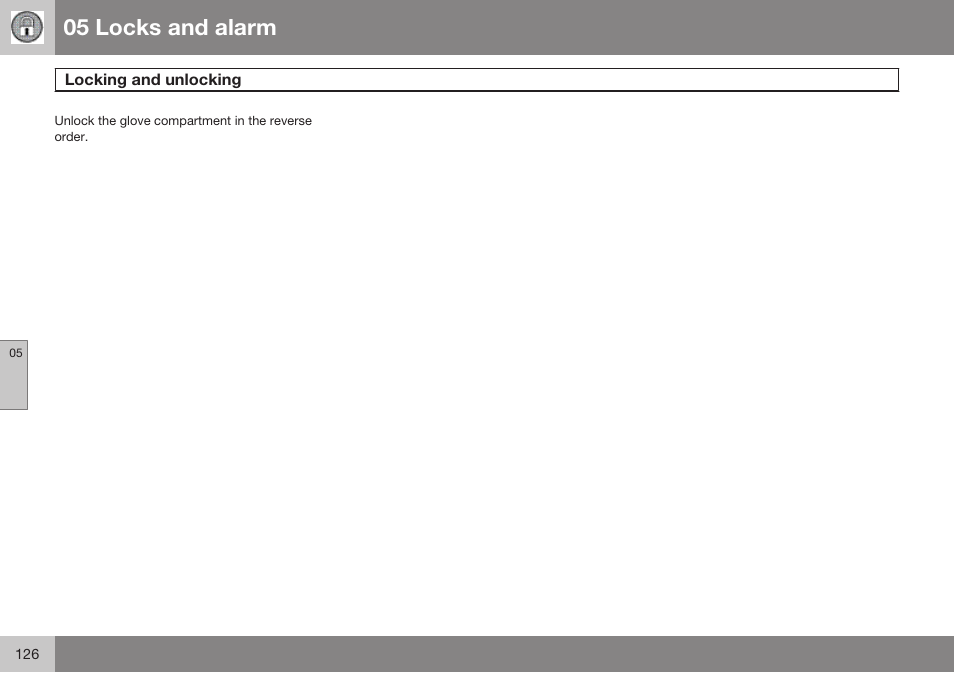 05 locks and alarm | Volvo 2009 C70 User Manual | Page 126 / 278