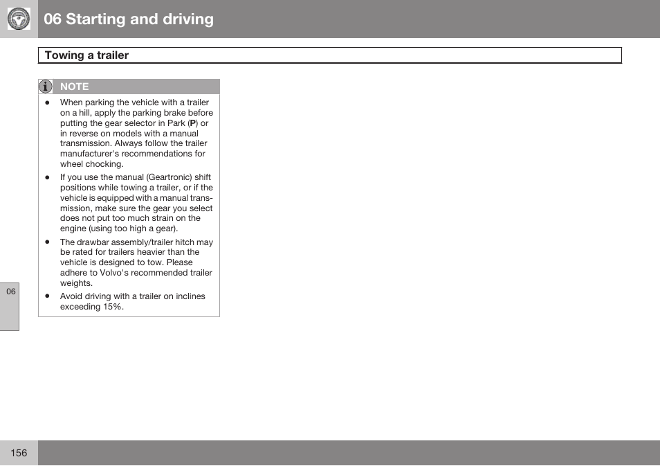 06 starting and driving | Volvo 2009 C70 User Manual | Page 156 / 278