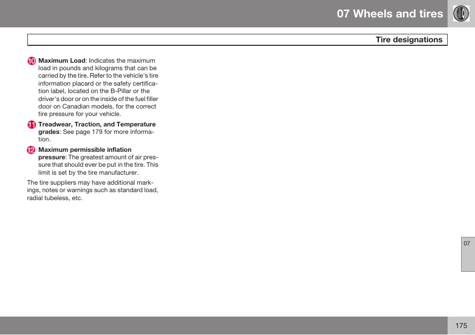 07 wheels and tires | Volvo 2009 C70 User Manual | Page 175 / 278