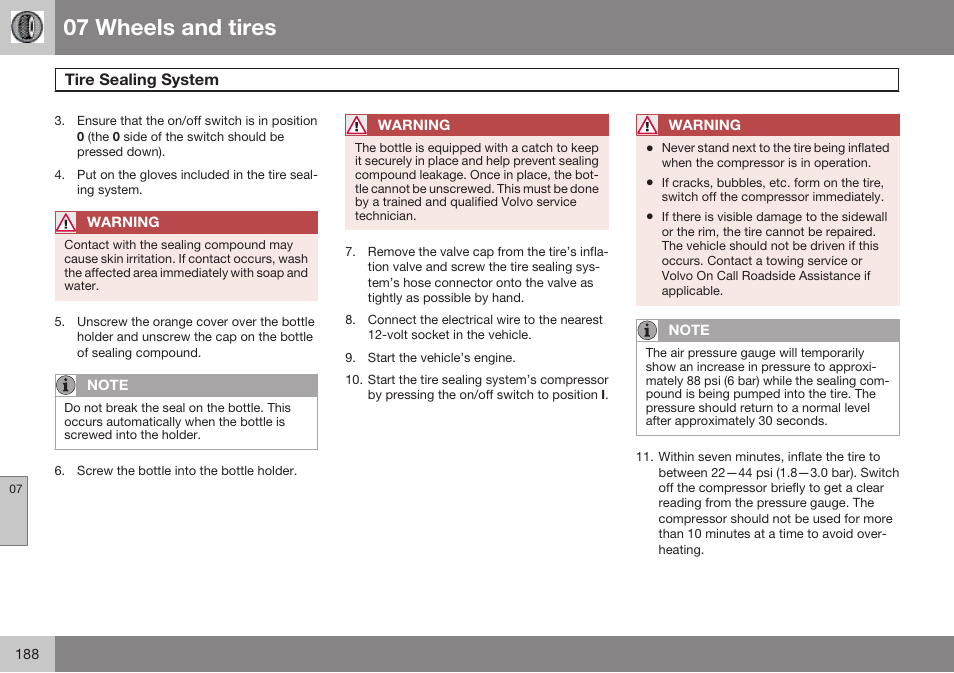 07 wheels and tires | Volvo 2009 C70 User Manual | Page 188 / 278