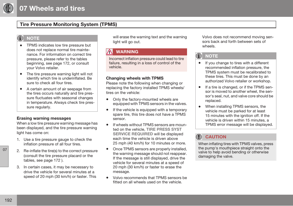 07 wheels and tires | Volvo 2009 C70 User Manual | Page 192 / 278