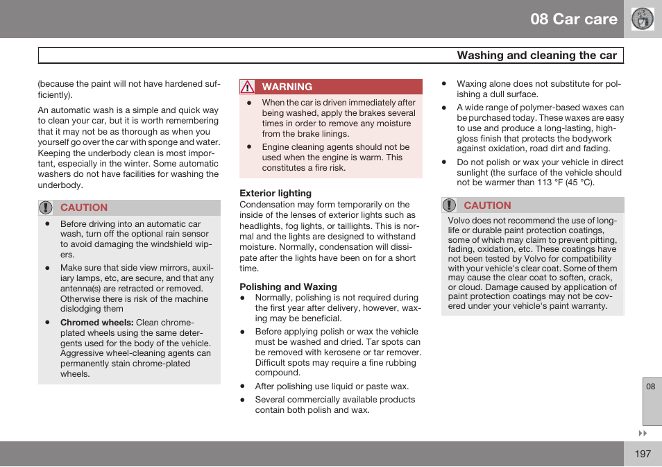 08 car care | Volvo 2009 C70 User Manual | Page 197 / 278