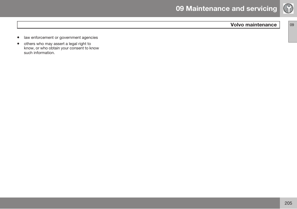 09 maintenance and servicing | Volvo 2009 C70 User Manual | Page 205 / 278