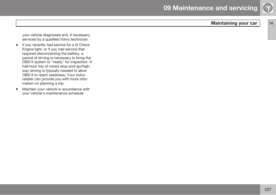 09 maintenance and servicing | Volvo 2009 C70 User Manual | Page 207 / 278