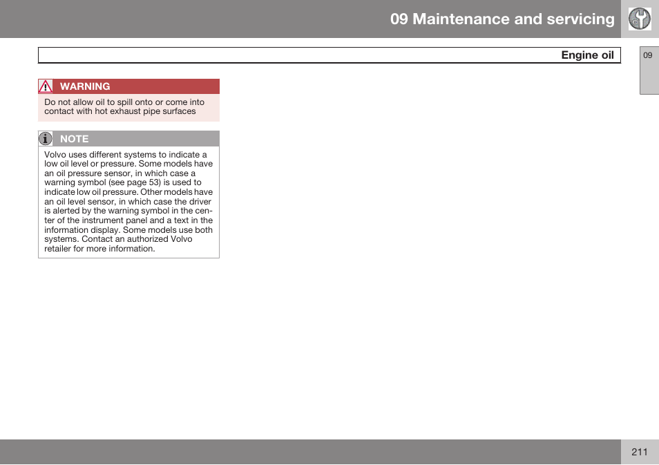 09 maintenance and servicing | Volvo 2009 C70 User Manual | Page 211 / 278