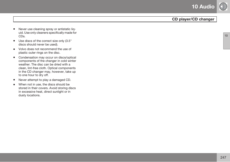 10 audio | Volvo 2009 C70 User Manual | Page 247 / 278