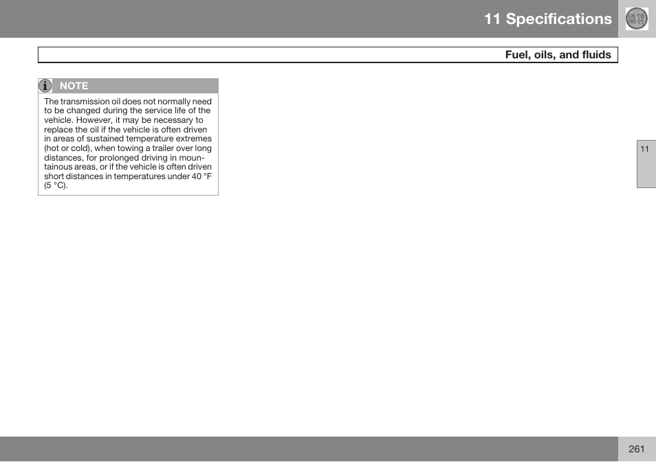11 specifications | Volvo 2009 C70 User Manual | Page 261 / 278