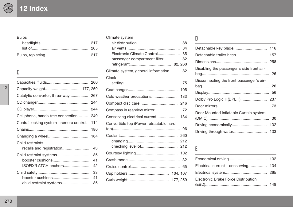 12 index | Volvo 2009 C70 User Manual | Page 270 / 278
