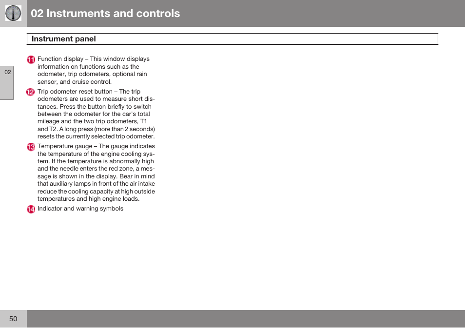 02 instruments and controls | Volvo 2009 C70 User Manual | Page 50 / 278