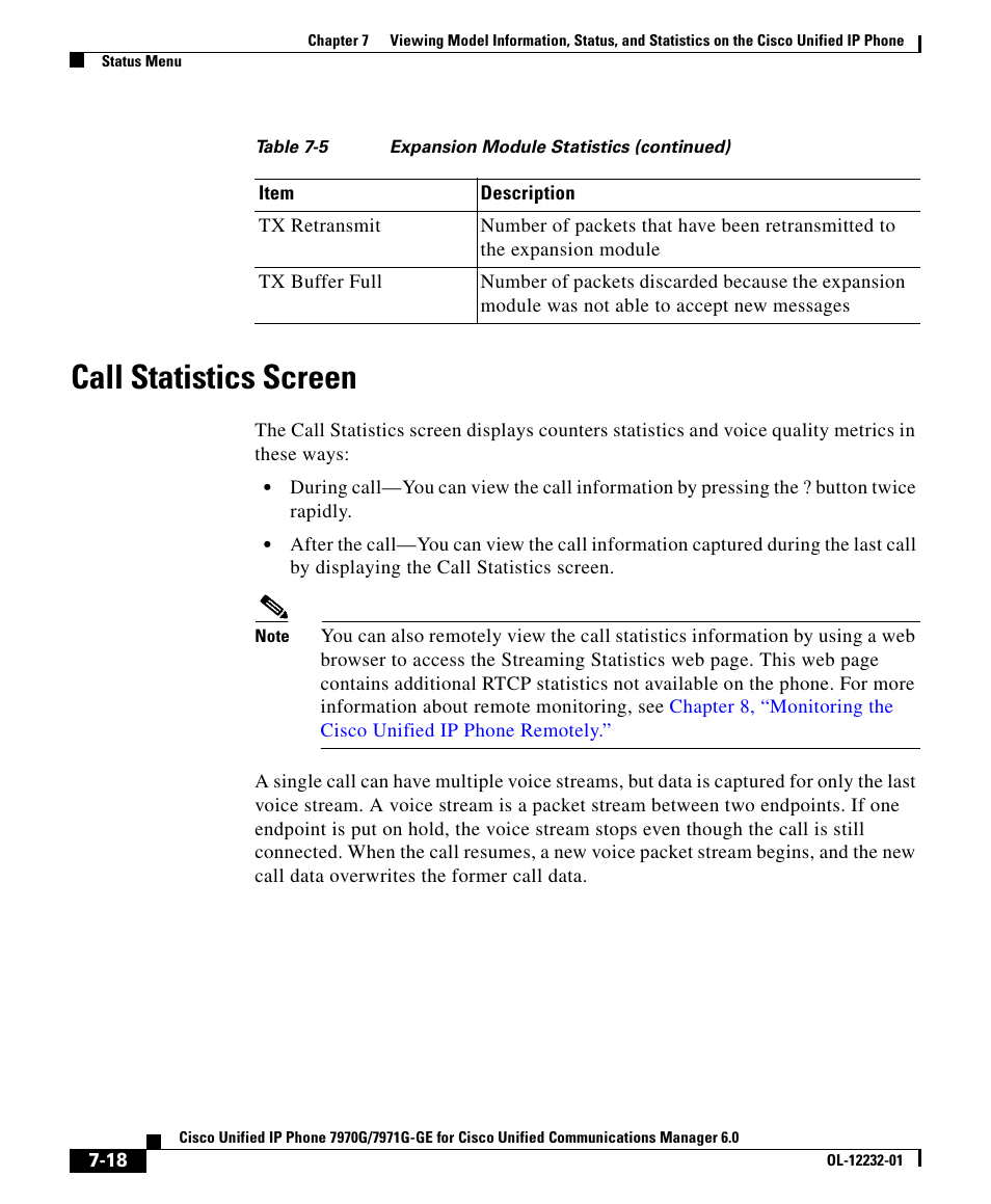 Call statistics screen | Cisco 7971G-GE User Manual | Page 18 / 22