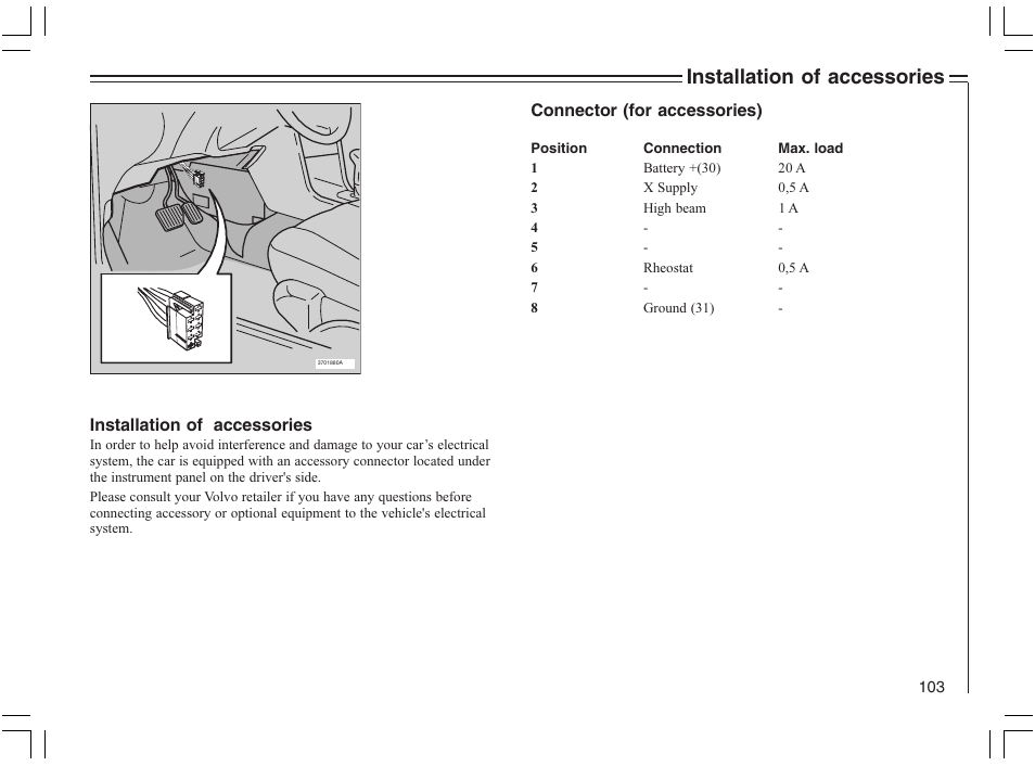 Installation of accessories | Volvo 2005 C70 User Manual | Page 109 / 210