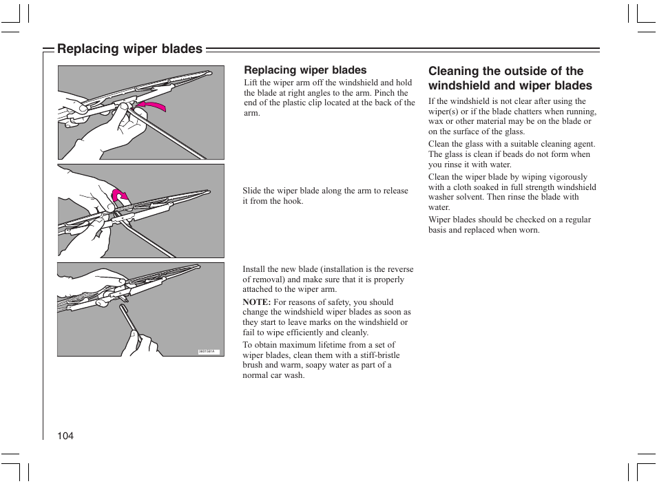 Replacing wiper blades | Volvo 2005 C70 User Manual | Page 110 / 210