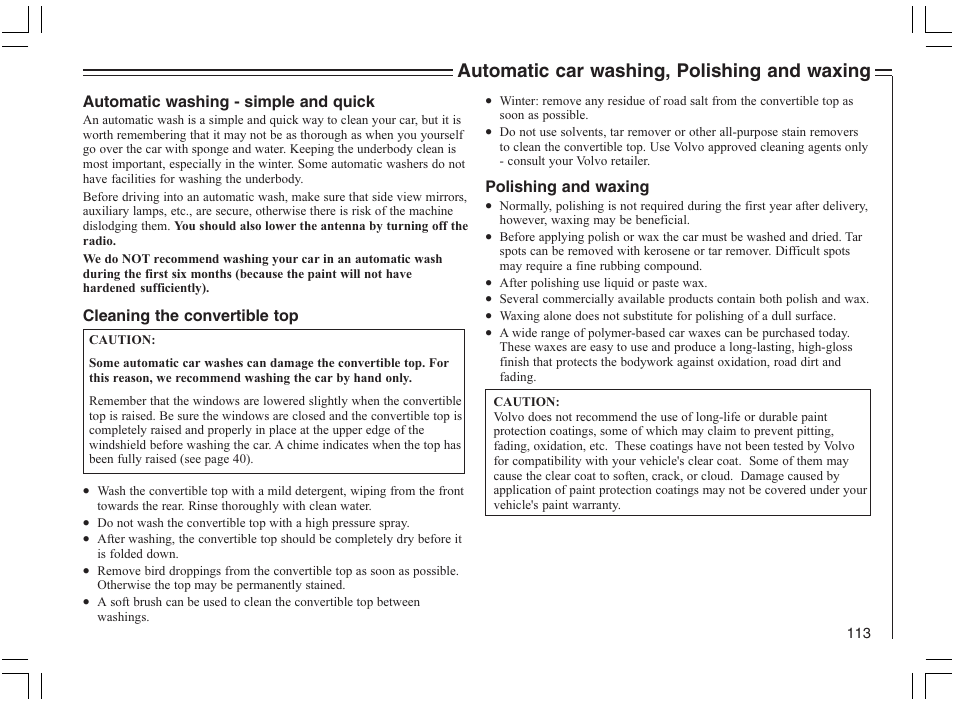 Automatic car washing, polishing and waxing | Volvo 2005 C70 User Manual | Page 119 / 210