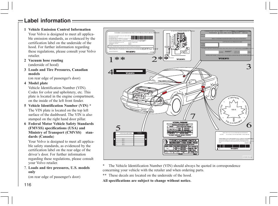 Label information | Volvo 2005 C70 User Manual | Page 122 / 210