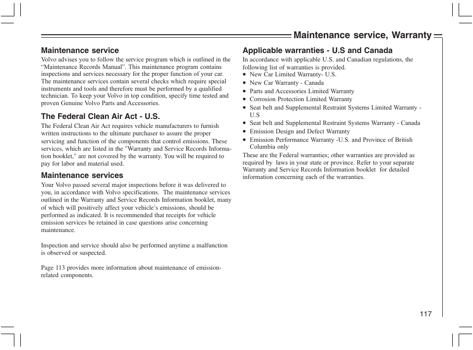 Maintenance service, warranty | Volvo 2005 C70 User Manual | Page 123 / 210