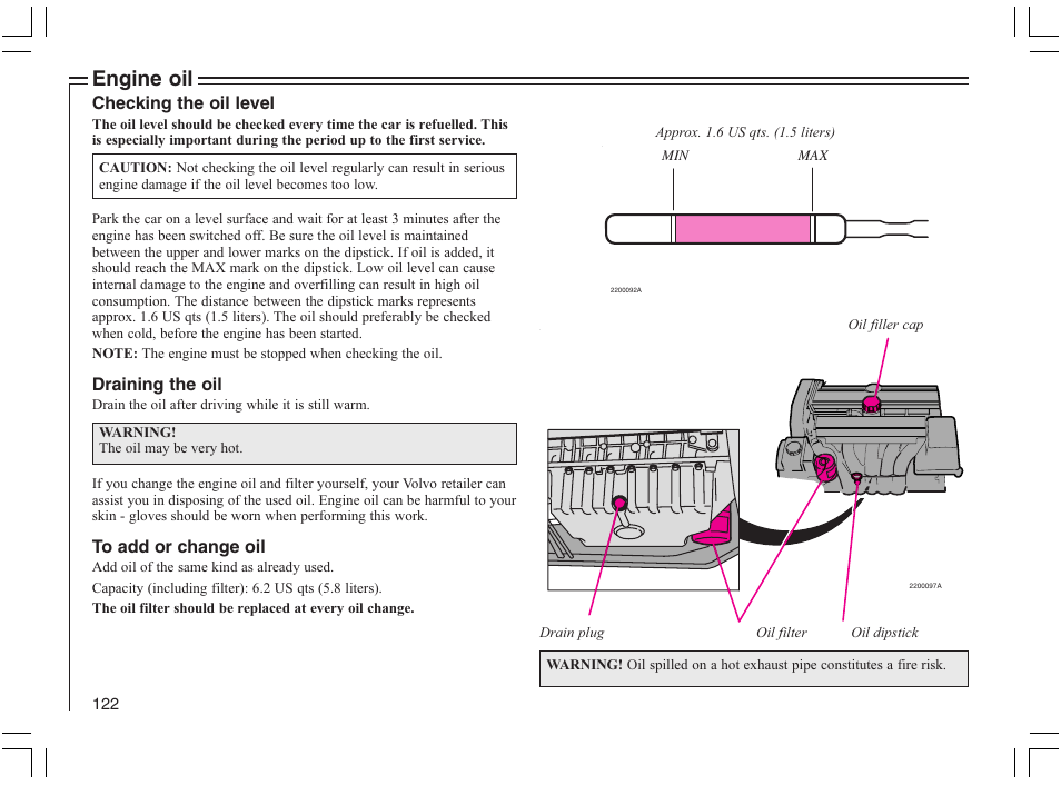 Engine oil | Volvo 2005 C70 User Manual | Page 128 / 210