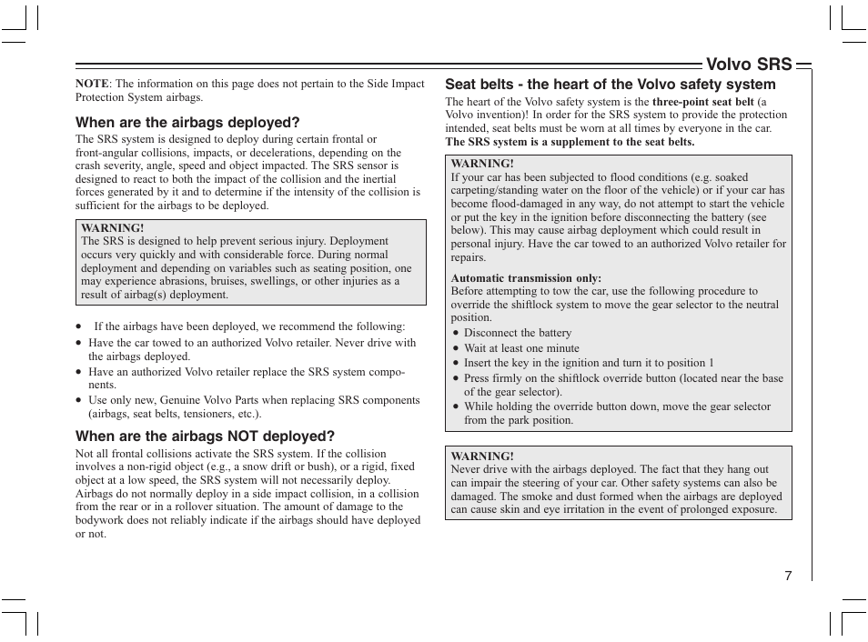 Volvo srs | Volvo 2005 C70 User Manual | Page 13 / 210