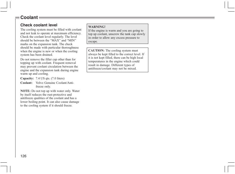 Coolant | Volvo 2005 C70 User Manual | Page 132 / 210