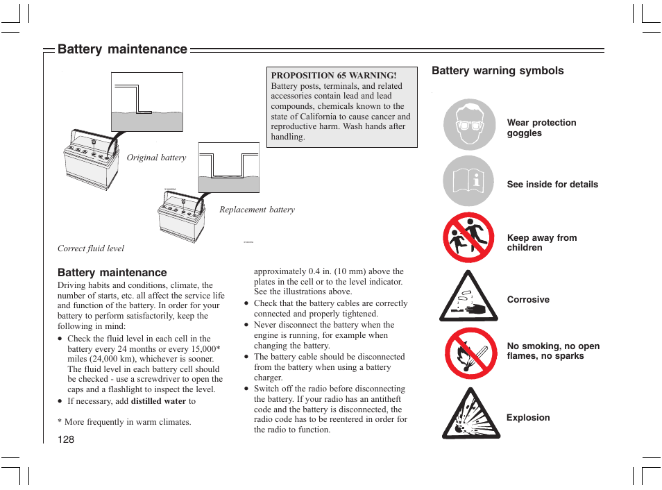 Battery maintenance | Volvo 2005 C70 User Manual | Page 134 / 210